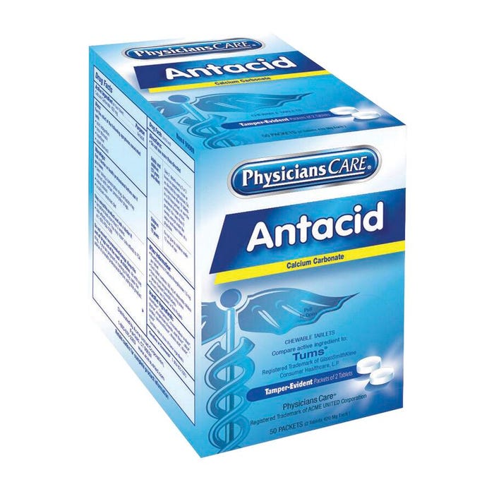 Acme PhysicansCare First Aid Antacid Tablet, Calcium Carbonate, Pack of 2, 50 Pack/Box