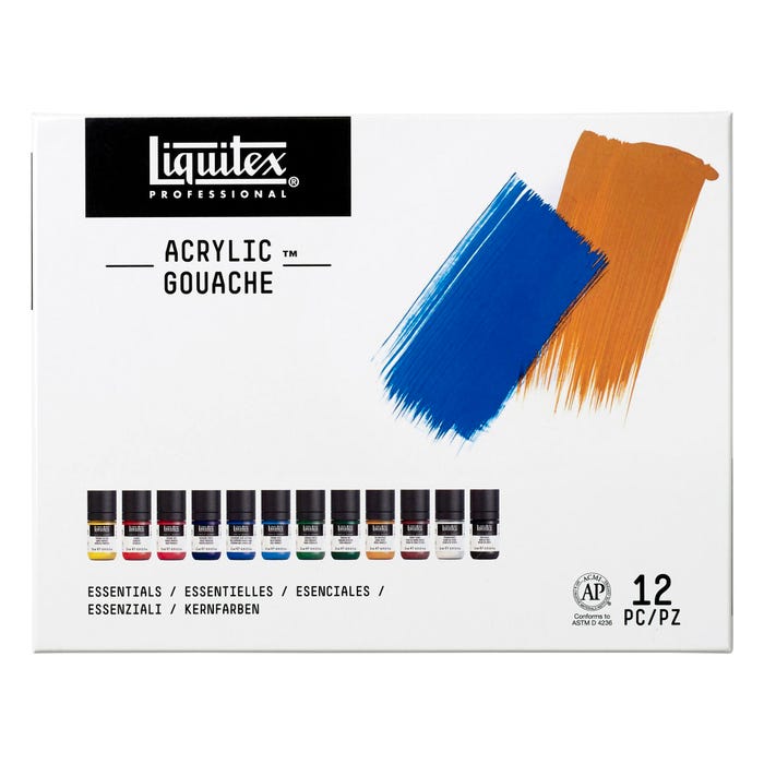 Liquitex Acrylic Gouaches, 37/50 Ounces, Assorted Essential Colors, Set of 12