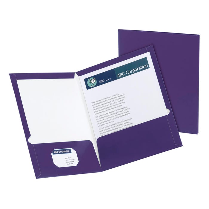 Oxford 2-Pocket Laminated Folder, 100 Sheet Capacity, Purple, Pack of 25
