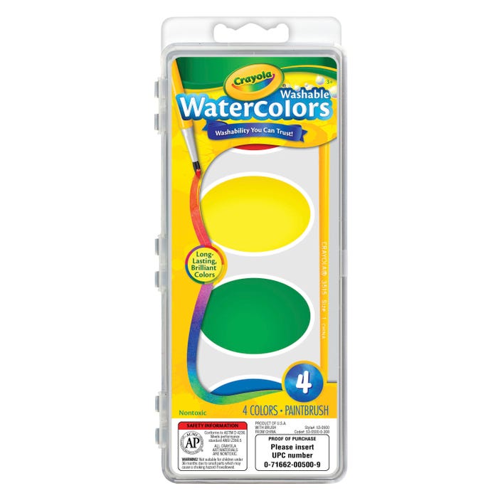 Crayola Jumbo Washable Watercolors Set, 4 Oval Pans, Assorted Colors