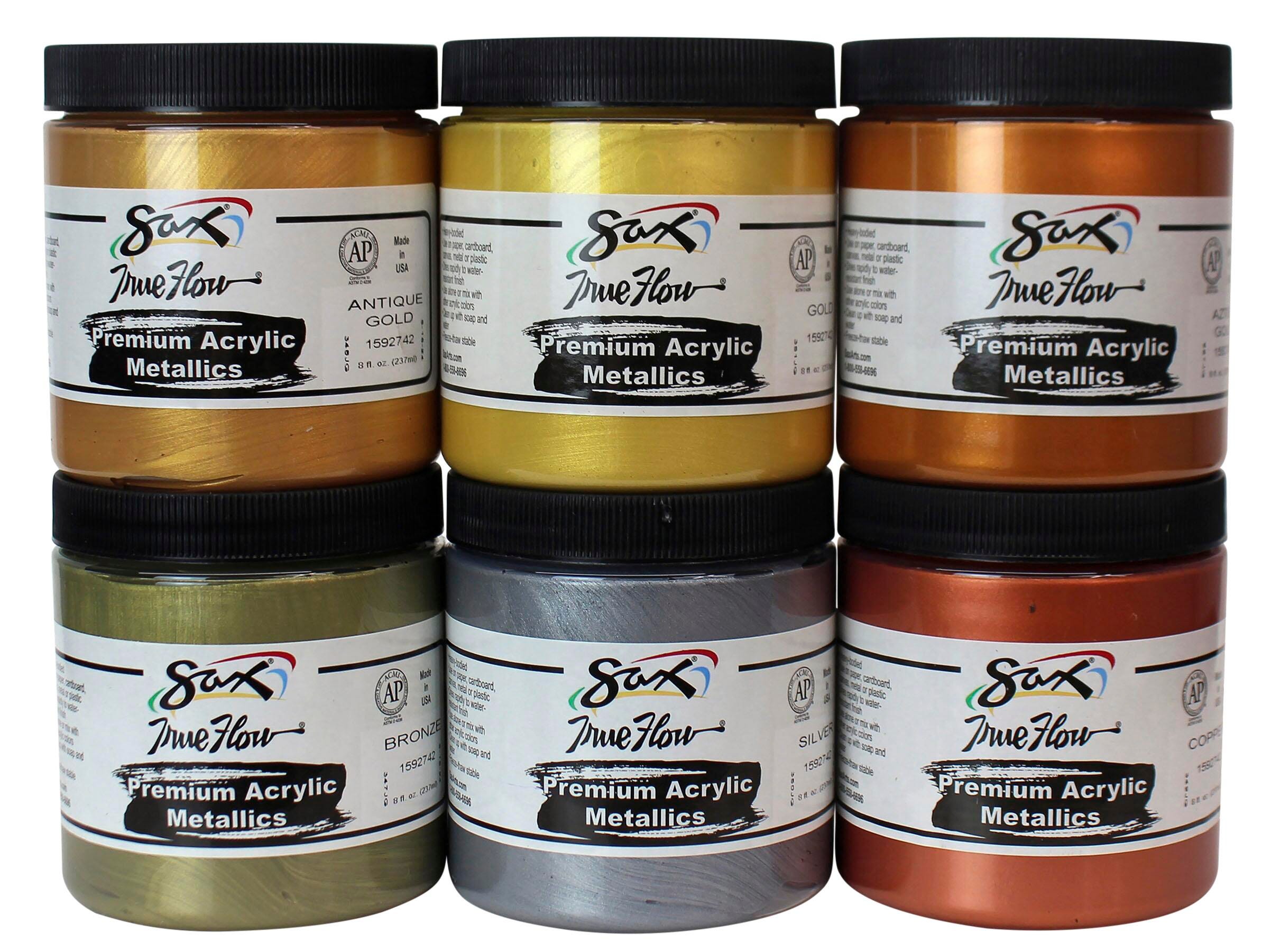 Sax Premium Heavy-Bodied Acrylic Paint, 8 Ounce Jars, Assorted Metallic Colors, Set of 6 Item Number 1592742