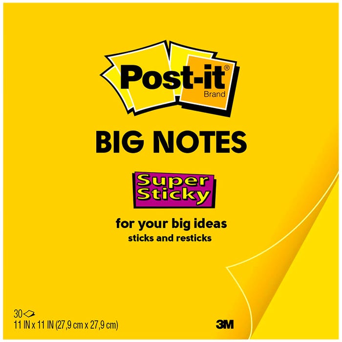 Post-it Super Sticky Big Notes, 11 x 11 Inches, Bright Yellow, 30 Sheets