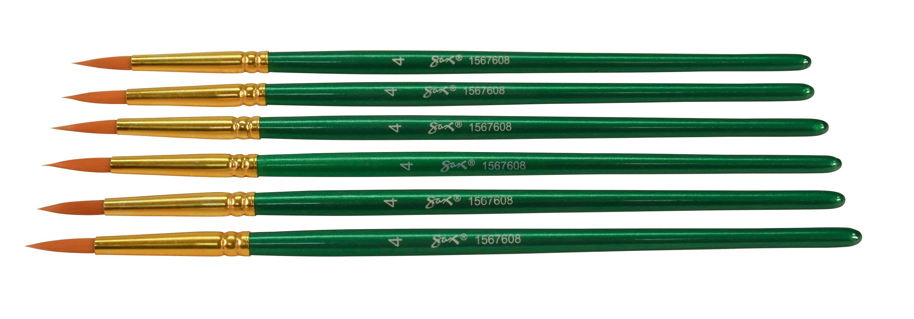 Sax Optimum Golden Synthetic Taklon Paint Brushes Short, Round, Size 4, Set of 6 1567608