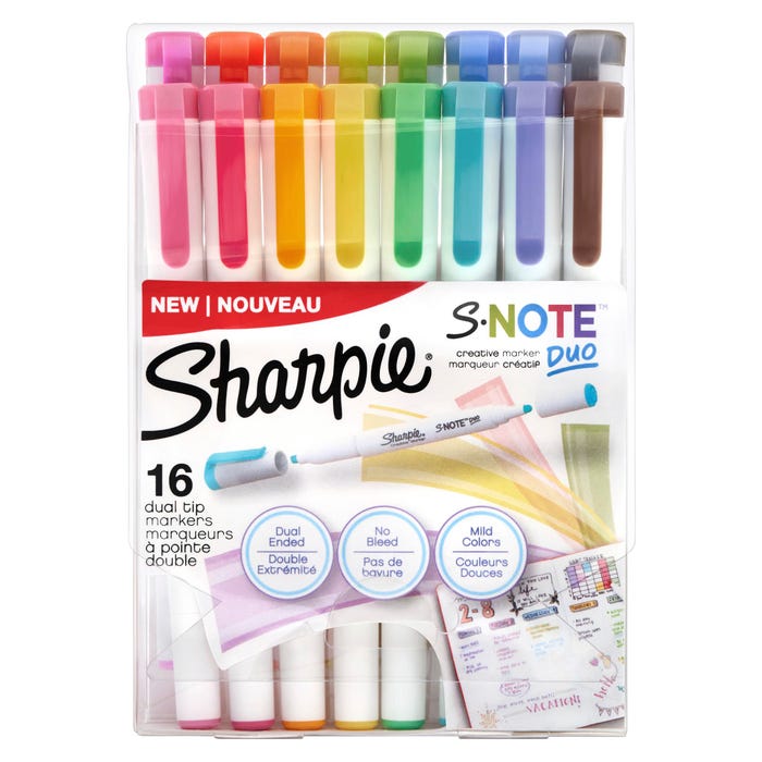 Sharpie S-Note Duo Dual-Ended Creative Markers, Fine and Chisel Tips, Assorted Colors, Set of 16