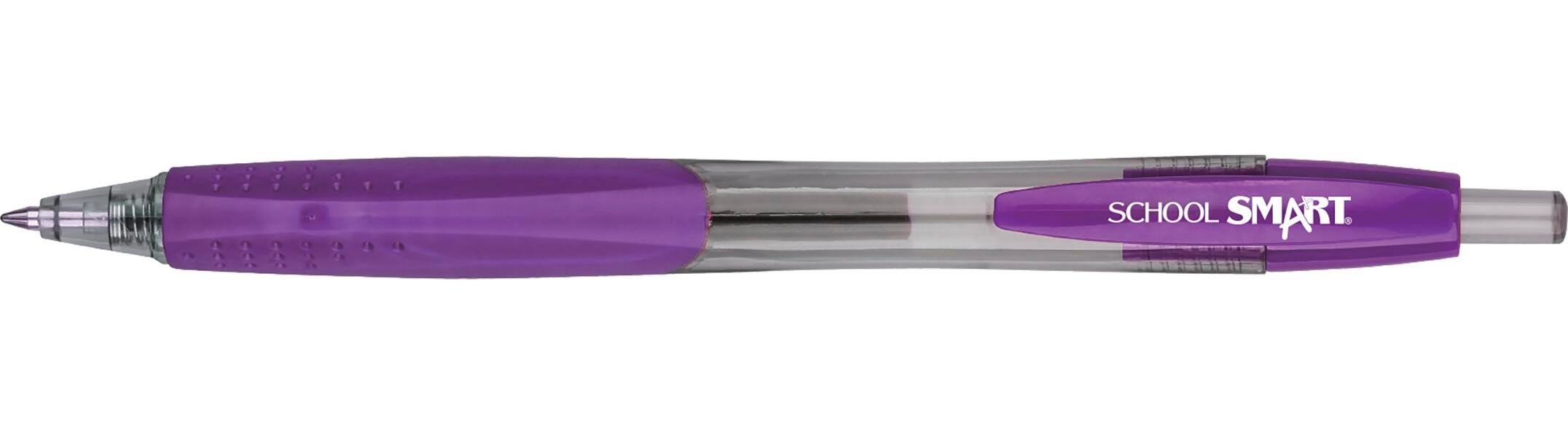 School Smart Retractable Gel Pens with Grip, Purple Ink, Pack of 12 1570509