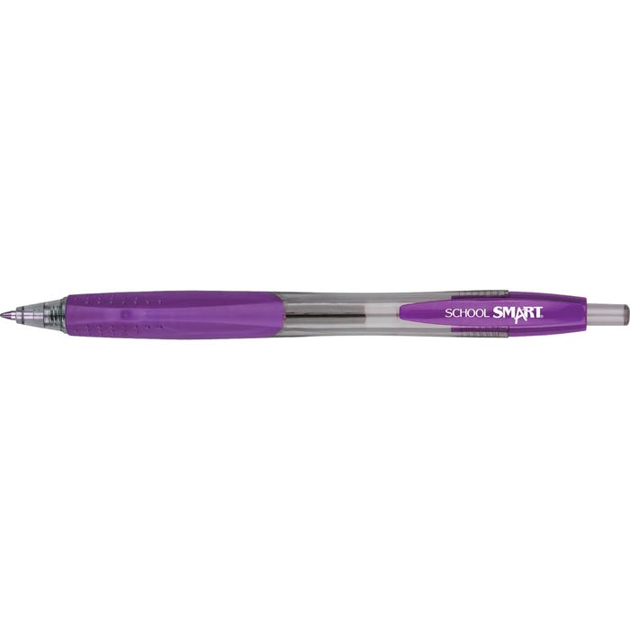 School Smart Retractable Gel Pens with Grip, Purple Ink, Pack of 12