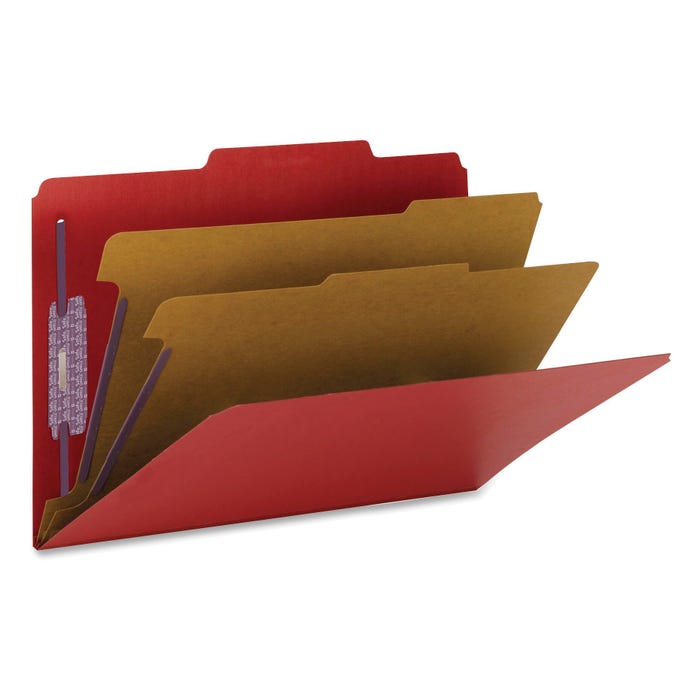 Smead SafeSHIELD Pressboard Classification Folder, Legal Size, 2 Inch Expansion, 2 Dividers, Bright Red, Pack of 10