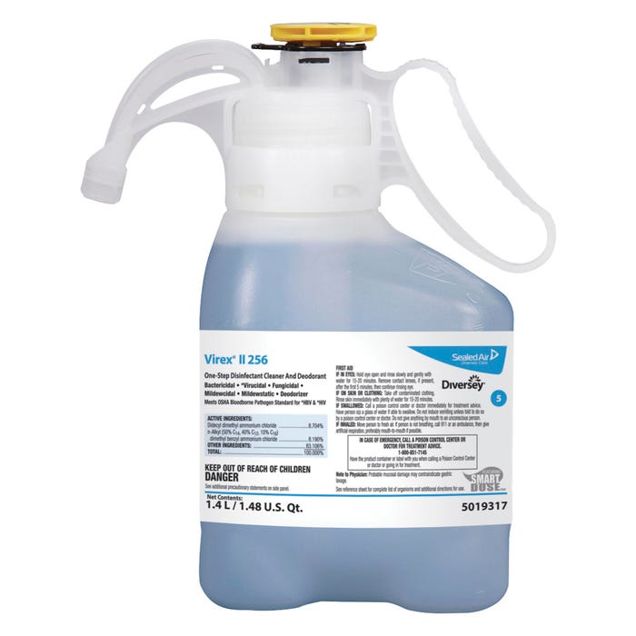 Virex II 256 Smart Dose Multi-Purpose Disinfectant Cleaner, 47.34 Fluid Ounces, Minty Scent, Blue, 1:256 Dilution