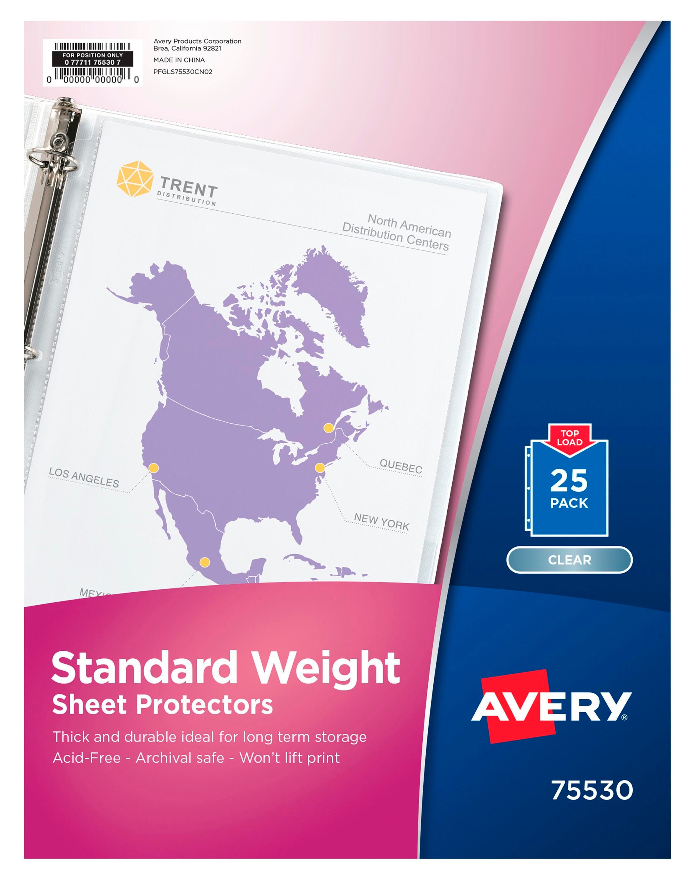 Avery Standard Weight Sheet Protectors, 8-1/2 x 11 Inches, Diamond Clear, Pack of 25 2129954
