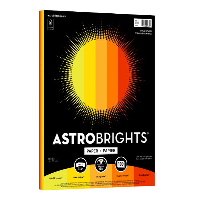 Astrobrights Colored Paper, 8-1/2 x 11 Inches, 24 lbs., Solar Sparks Assortment, 100 Sheets