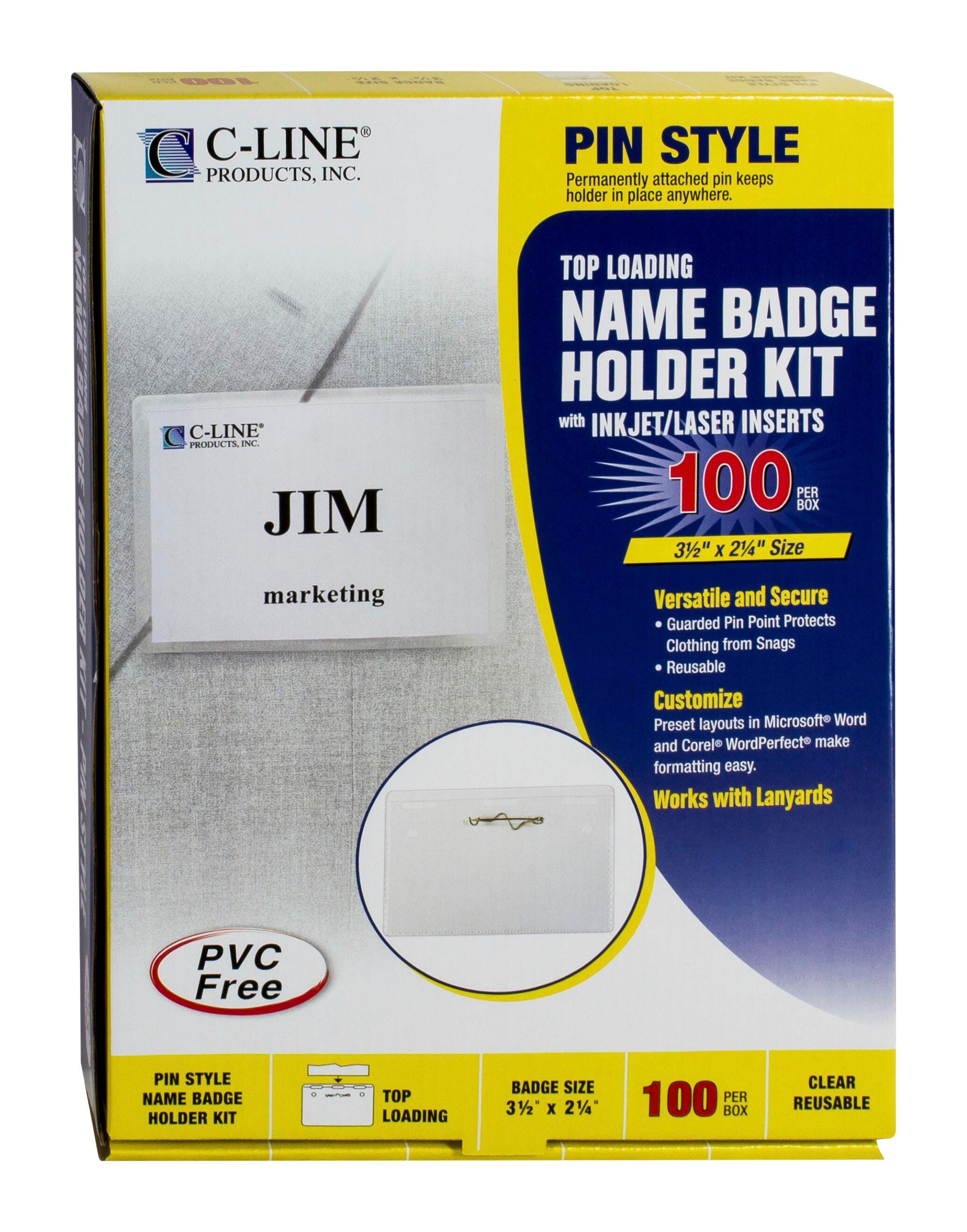 Image for C-Line Pin Style Name Badges with Inserts, Clear, 3-1/2 x 2-1/4 Inches, Pack of 100 from School Specialty