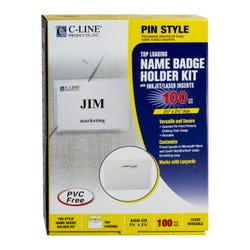 Image for C-Line Pin Style Name Badges with Inserts, Clear, 3-1/2 x 2-1/4 Inches, Pack of 100 from School Specialty