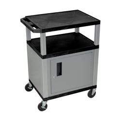 Luxor 3-Shelf With Cabinet Tuffy Cart Without Power, Black Shelves, Nickel Legs, Nickel Cabinet, 24 x 18 x 34 Inches