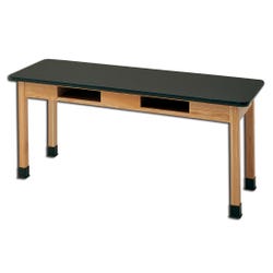 Classroom Select Science Table with Book Compartments, Phenolic Resin Top, 48 x 24 x 30 Inches, Oak, Black 678249
