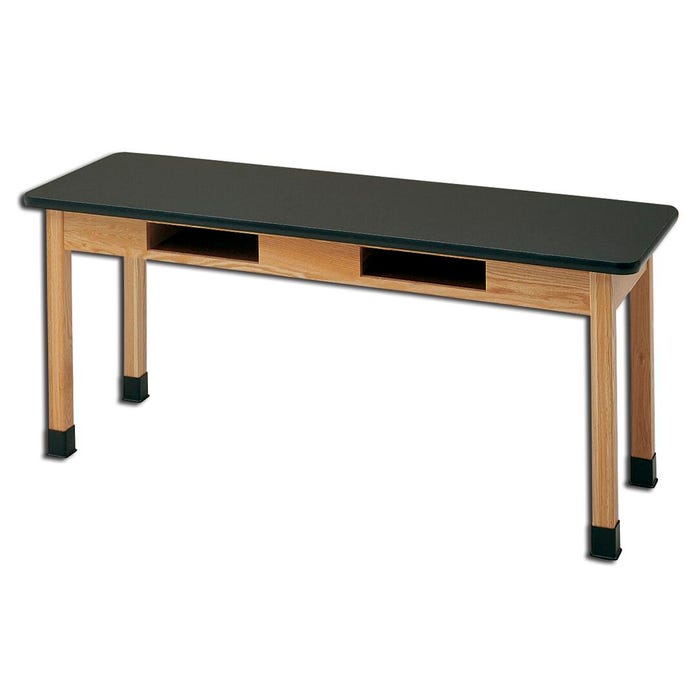 Image for Classroom Select Oak Science Table with Book Compartments, Black Plastic Laminate Top, 60 x 24 x 30 Inches from School Specialty