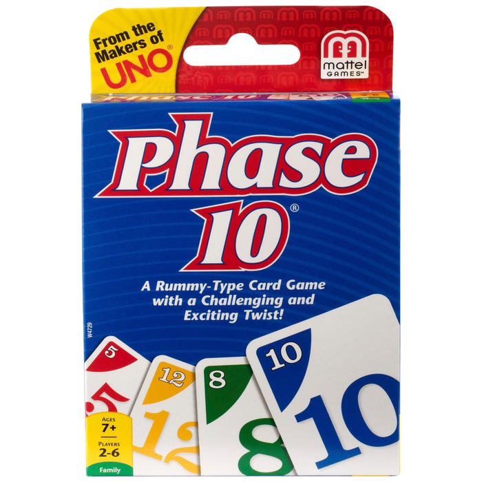 Mattel Phase 10 Card Game, Rummy Inspired, 2 to 6 Players, Ages 7 and Up