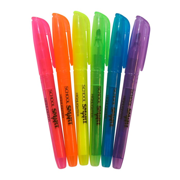 School Smart Pen Style Highlighters, Chisel Tip, Assorted Colors, Pack of 48