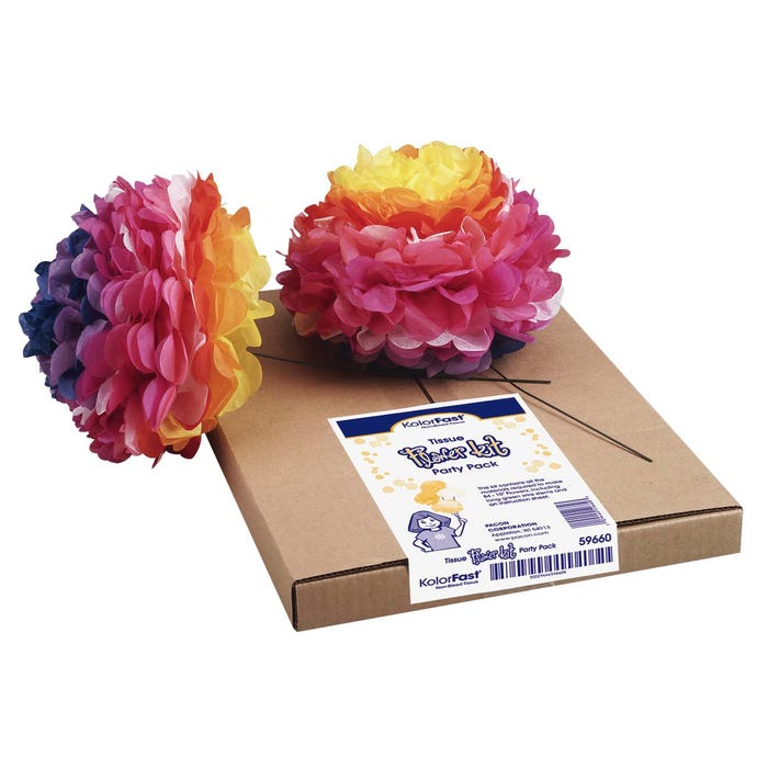 Kolorfast Pre-Cut Tissue Flower Kit with Instructions, 10 in, Assorted Color, Pack of 84