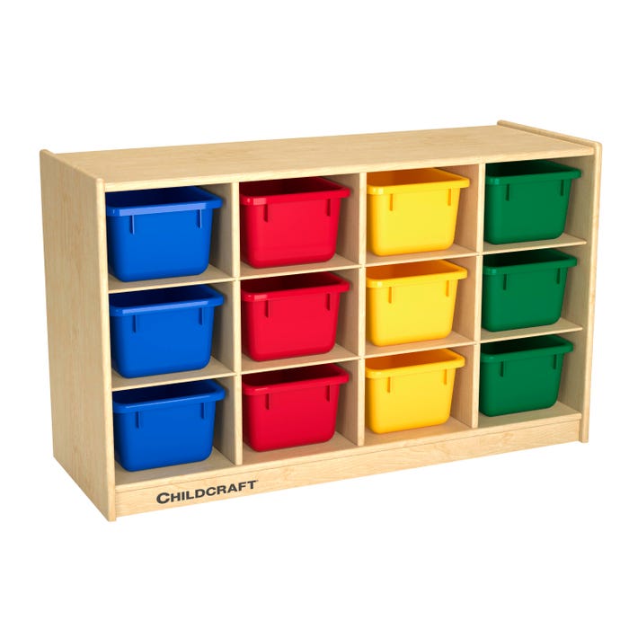 Childcraft Mobile Toddler Cubby Storage Unit, 12 Assorted Color Trays, 38-3/8 x 14-1/4 x 24 Inches