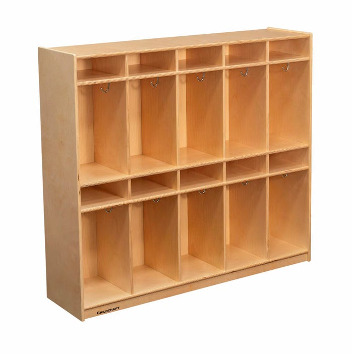 Childcraft Coat Locker with Book Shelves, 10 Sections, Wooden, 53-3/4 x 14-1/4 x 48 Inches