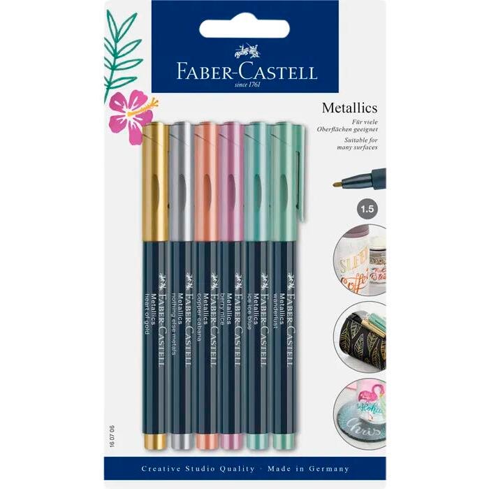Faber Castell Creative Studio Metallic Markers, Fine Tip, Assorted Colors, Set of 6