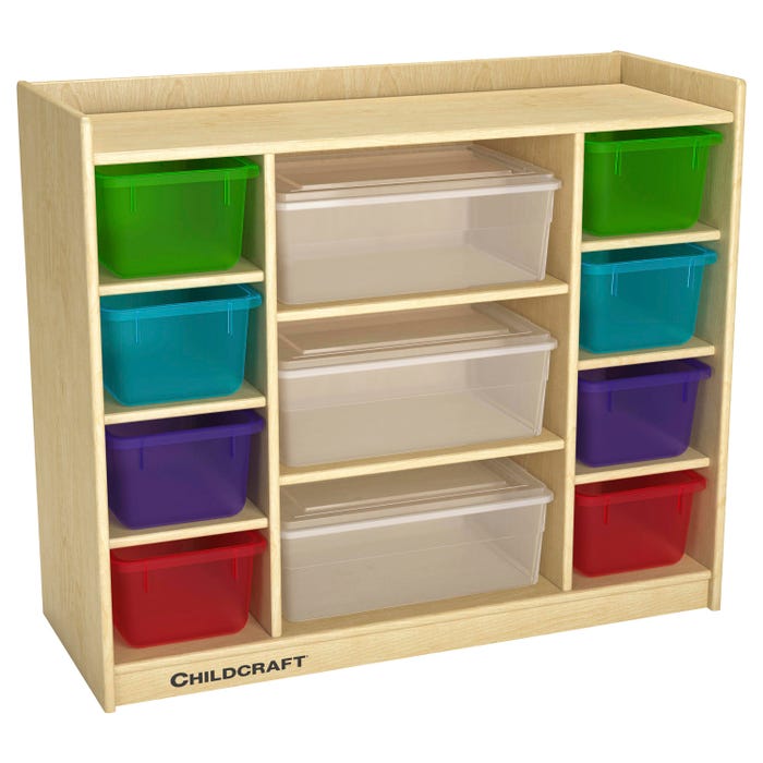 Childcraft Mixed-Tray Storage Unit, 8 Translucent Colored Trays, 3 Translucent Trays, 35-3/4 x 14-1/4 x 30 Inches