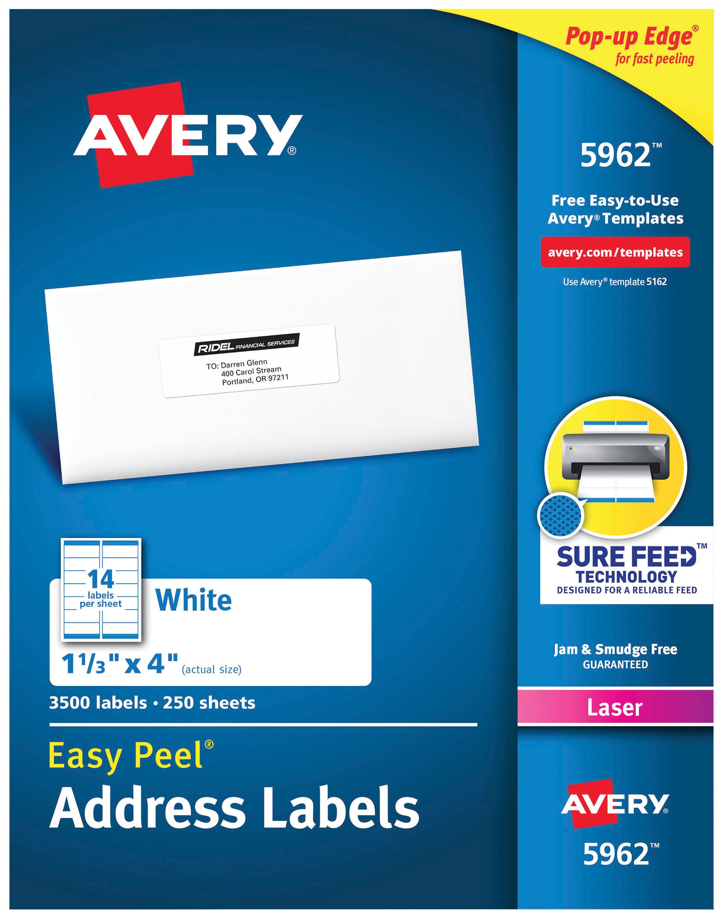 Avery Easy Peel Address Labels, Laser, 1-1/3 x 4 Inches, Pack of 3500 1054666