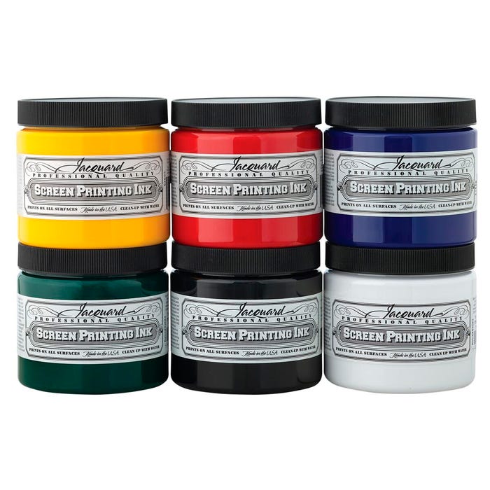 Jacquard Professional Fast Dry Washable Screen Printing Ink, Assorted Colors, Set of 6 Pints