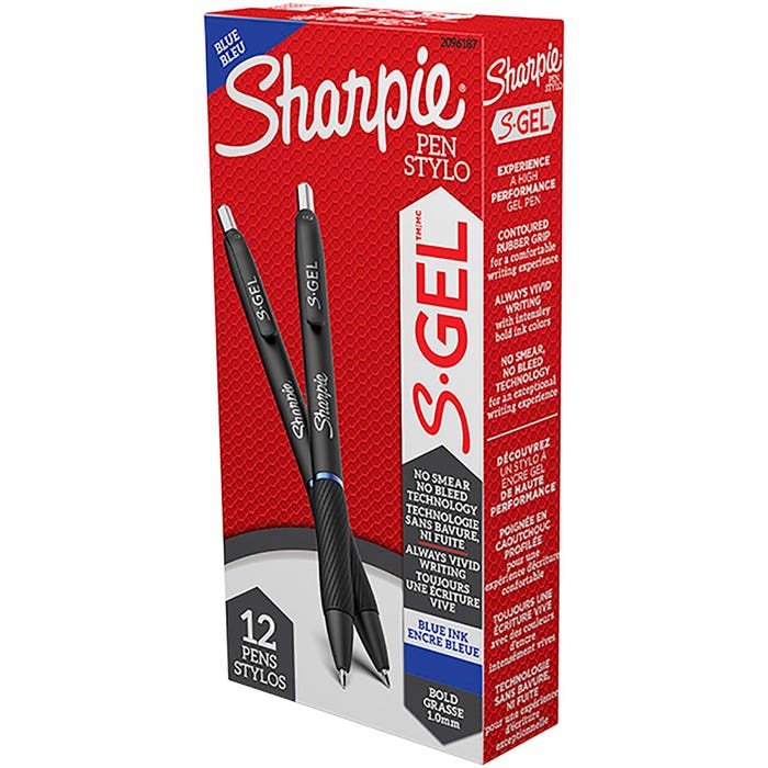 Sharpie S-Gel Pens, Bold Point, 1.0 mm, Blue Ink, Pack of 12