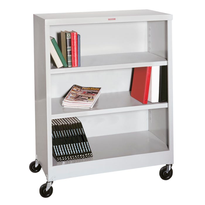 KC Bin 2-Shelf Mobile Steel Bookcase, 2 Shelves, 36 x 18 x 35 Inches