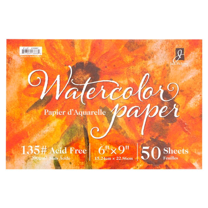 Jack Richeson Watercolor Paper, 6 x 9 Inches, 135 lb, White, 50 Sheets