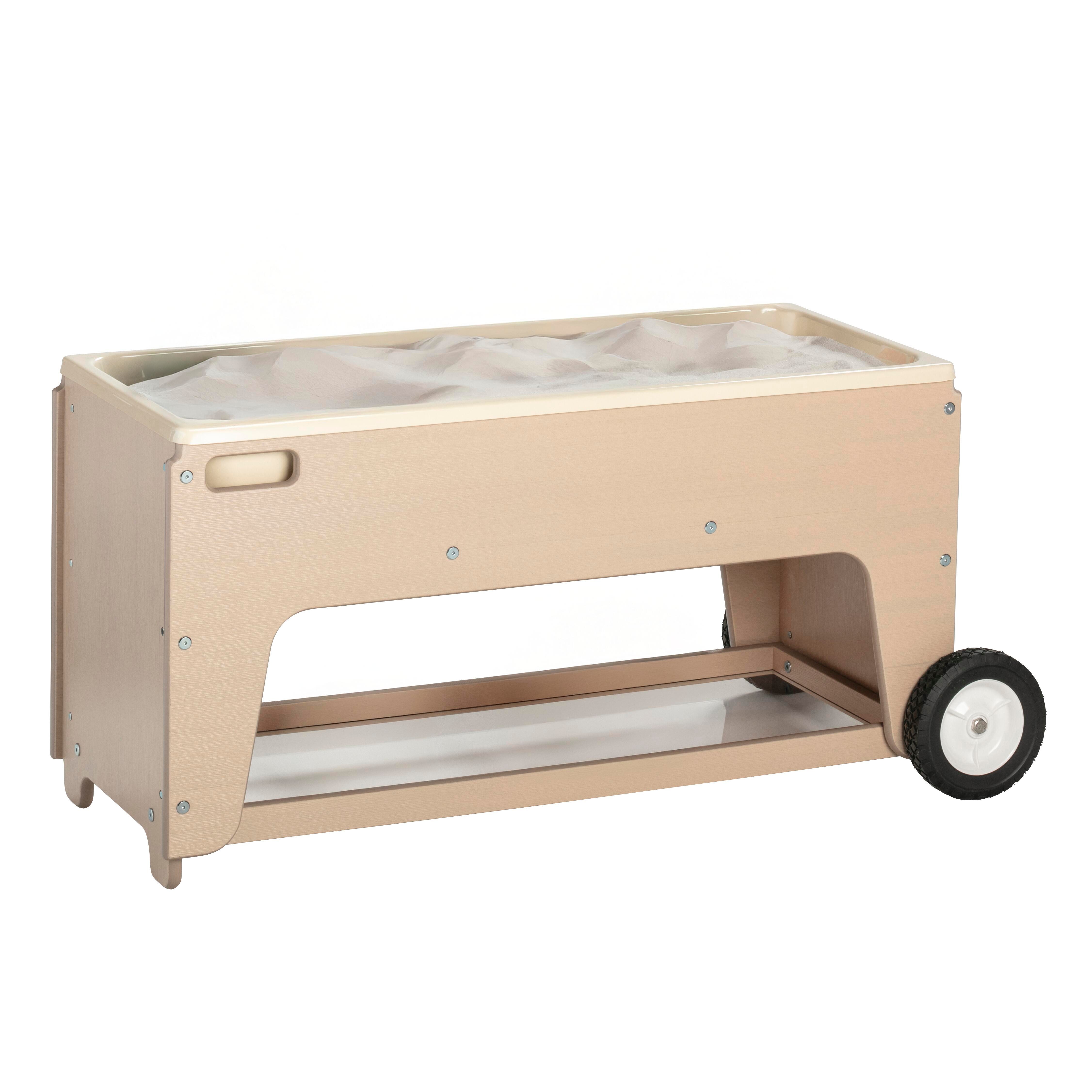 Childcraft Outdoor Oak Poly Small Sand and Water Table with Shelf, Tub, and Cover, 48-1/8 x 21-7/8 x 23 Inches 2212442