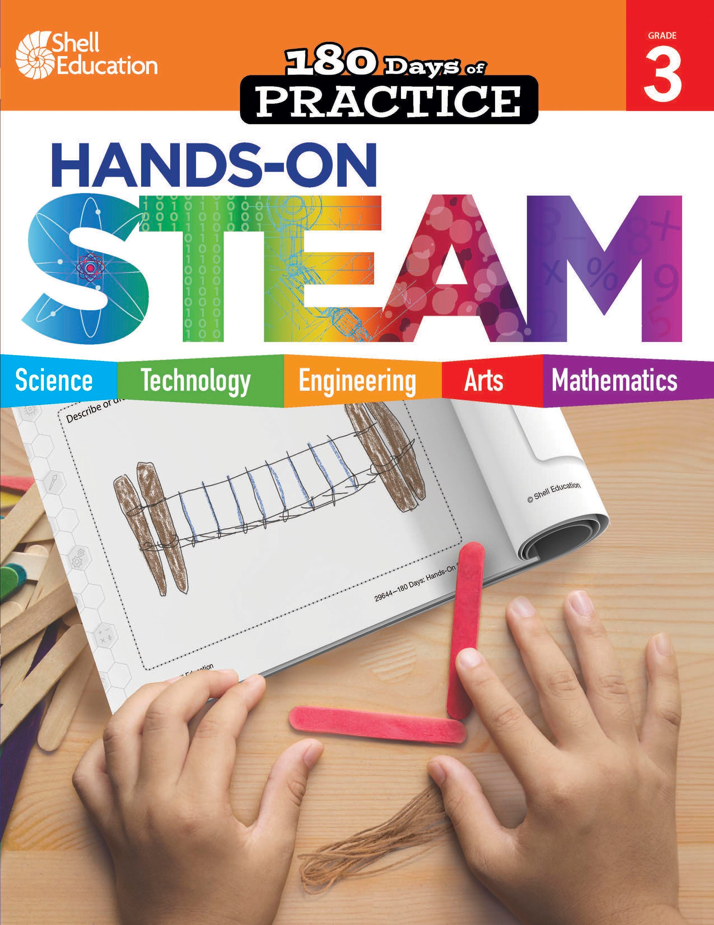 Shell Education Workbook 180 Days of Hands-On-Steam, Grade 3, Item Number 2097279