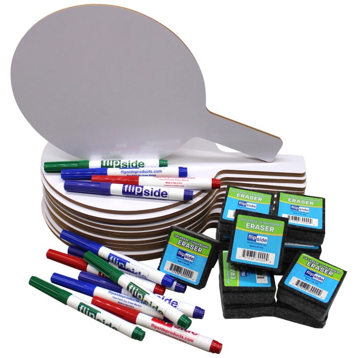 Flipside Oval Dry Erase Answer Paddles with Colored Pens and Student Erasers, Class Pack of 36 Pieces