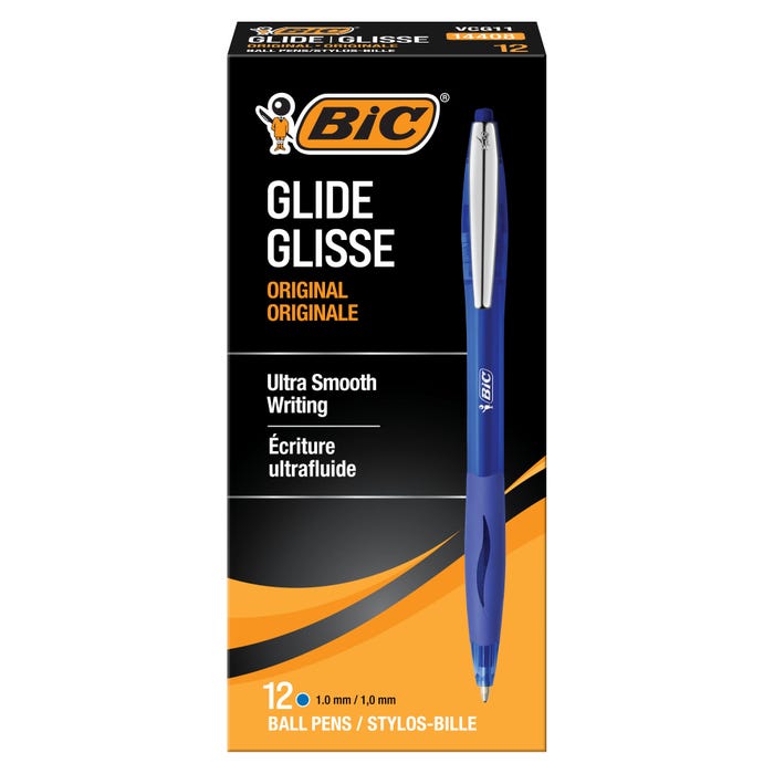 BIC Glide Retractable Ballpoint Pen, Medium Tip, Blue, Pack of 12