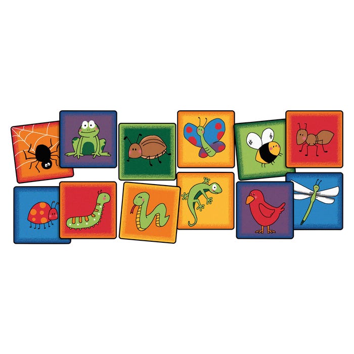 Carpets for Kids KID$Value PLUS Friendly Critters Carpet Squares, 16 x 16 Inches, Set of 12, Multicolored