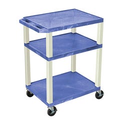 Luxor 3-Shelf With Cabinet Tuffy Cart With Power, Black Shelves, Black Legs, Black Cabinet, 24 x 18 x 34 Inches