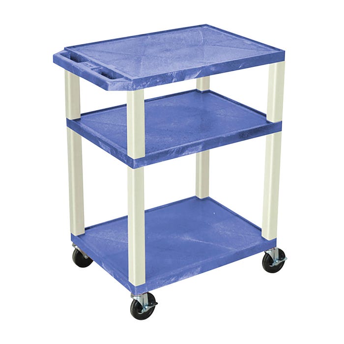 Luxor 3-Shelf With Cabinet Tuffy Cart Without Power, Black Shelves, Black Legs, Black Cabinet, 24 x 18 x 34 Inches