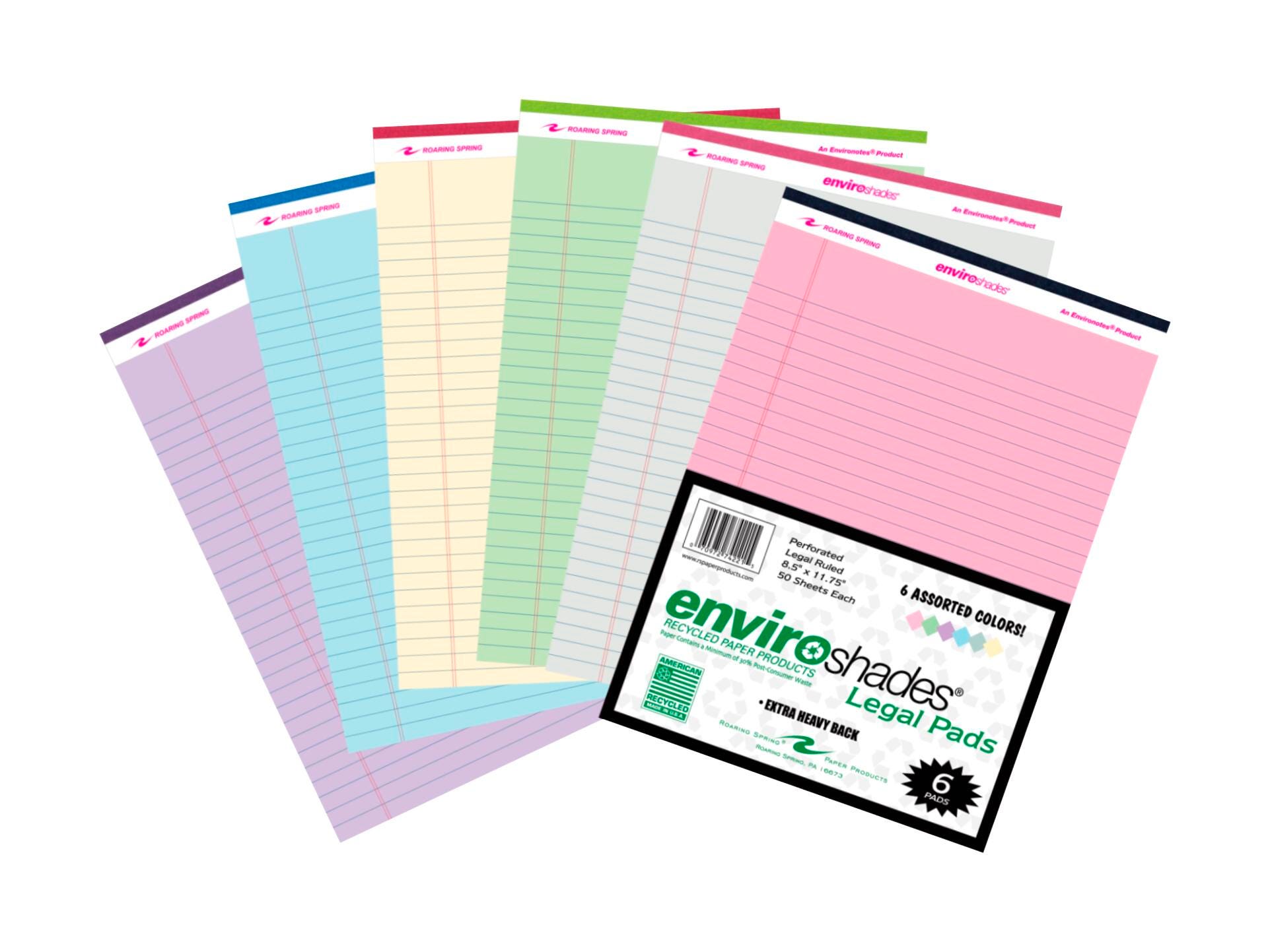 Roaring Spring Legal Pad, 8-1/2 x 11-3/4 Inch, 50 Sheets, 6 Pack, Asst Color Paper 2103591