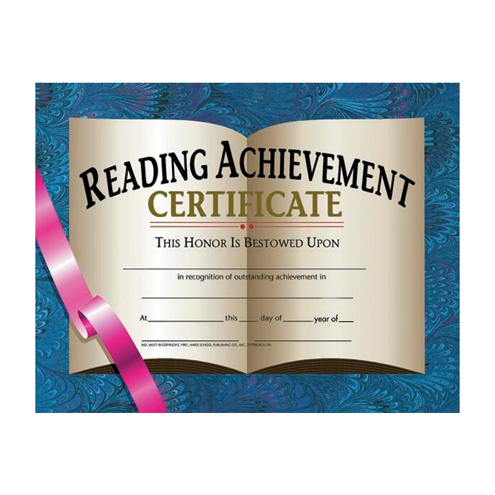 Hayes Reading Achievement Certificate, 11 x 8-1/2 inches, Paper, Pack of 30