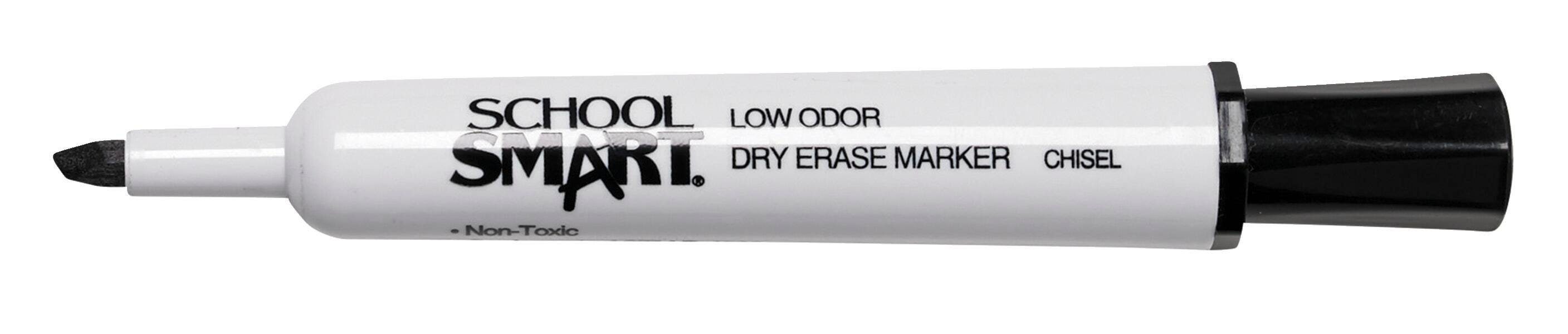 School Smart Dry Erase Markers, Chisel Tip, Low Odor, Black, Pack of 12 1354253
