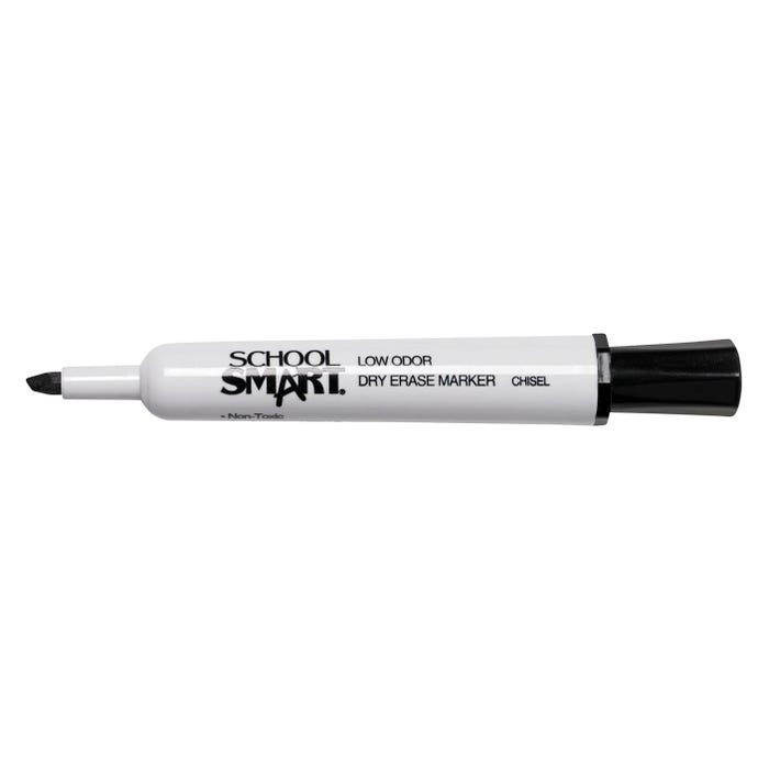 School Smart Dry Erase Markers, Chisel Tip, Low Odor, Black, Pack of 12