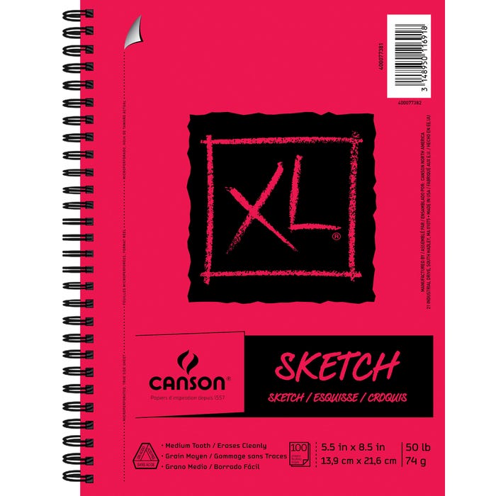 Canson XL Sketch Pad, Side Wire, 5-1/2 x 8-1/2 Inches, White, 100 Sheets
