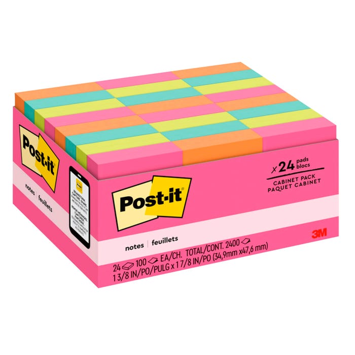 Post-it Notes Value Pack, 1 3/8 x 1 7/8 Inches, Poptimistic, 24 Pads per Pack, 100 Sheets per Pad