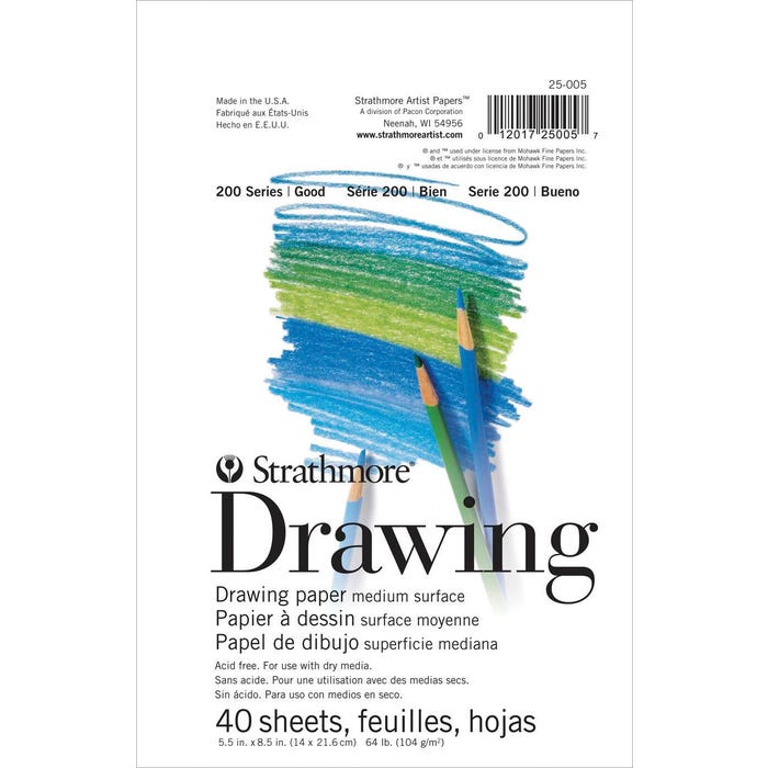 Strathmore 200 Series Drawing Pad, 5-1/2 x 8-1/2 Inches, 64 lb, 40 Sheets