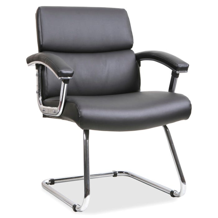 Classroom Select Leather Guest Chair, Arms, Chrome Legs, Black