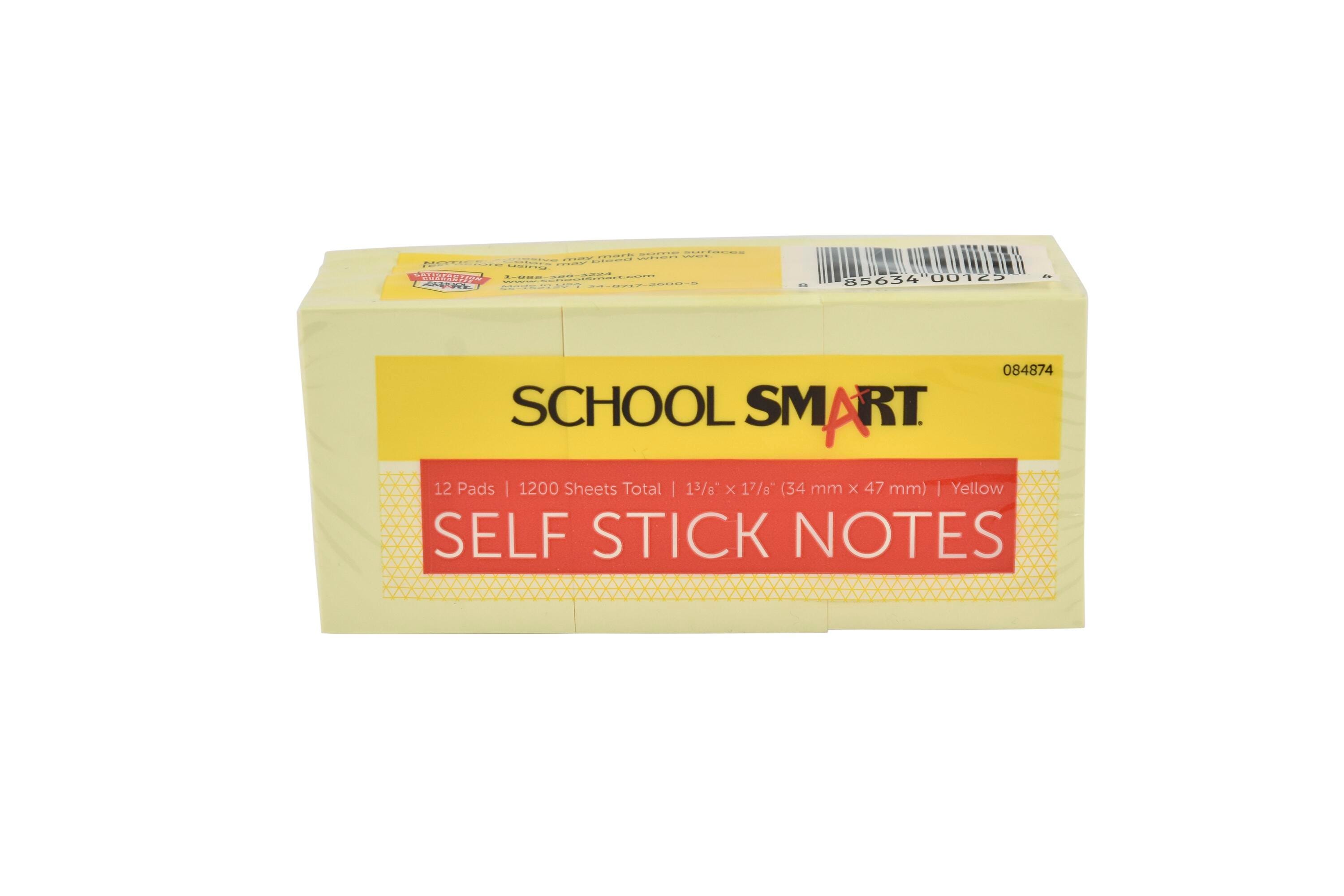 Image for School Smart Removable Self-Stick Note, 1-1/2 X 2 Inches, Yellow, 100 Sheet Pads, Pack of 12 from School Specialty