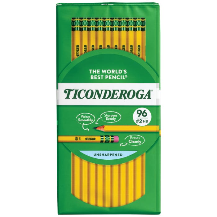 Ticonderoga Classic Wood-Cased Pencils, No 2 HB, Unsharpened, Yellow, Pack of 96