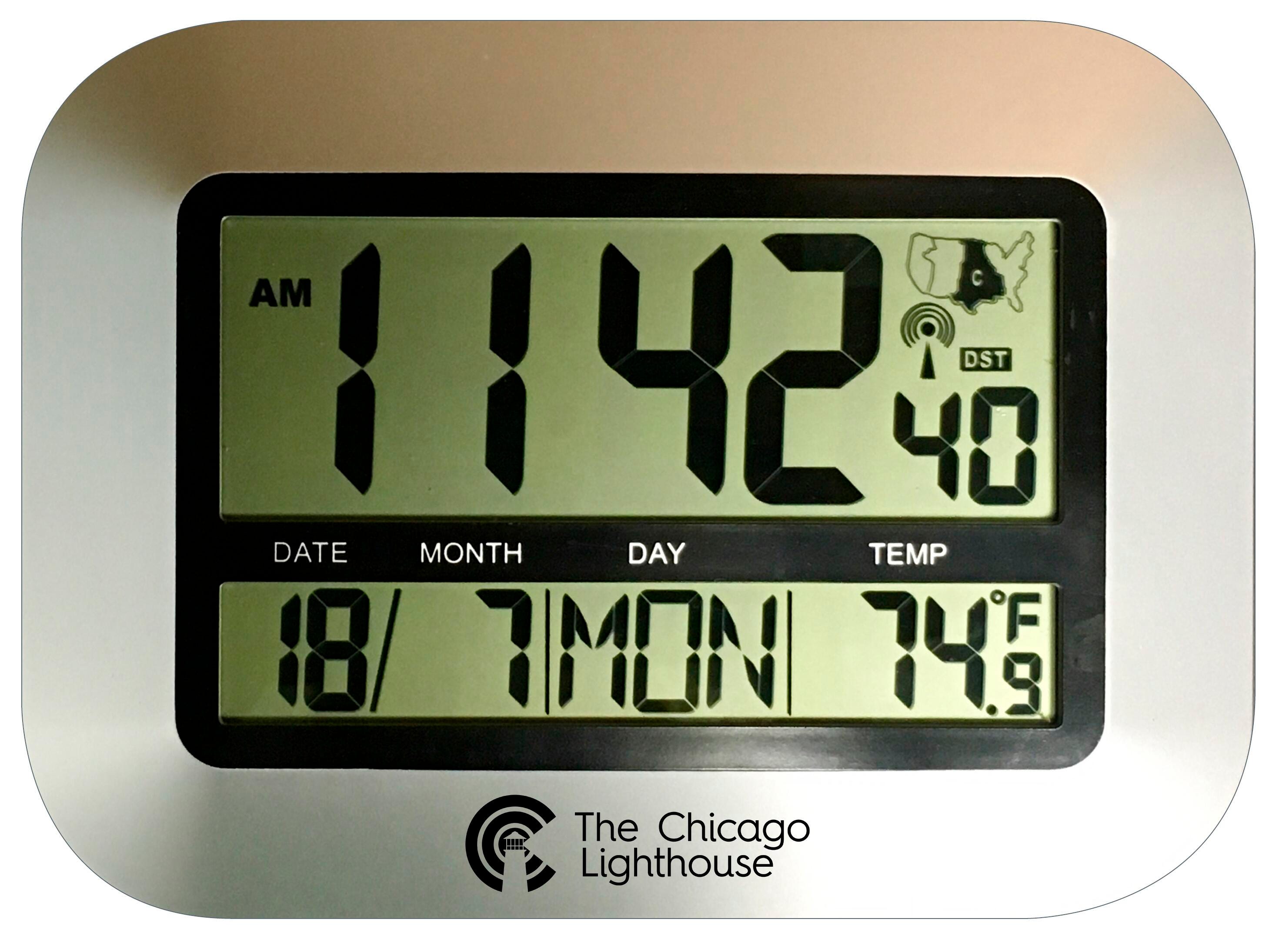 Image for Chicago Lighthouse Radio Controlled Clock, LCD, Atomic, 9-3/4 x 7-1/4 Inches from School Specialty