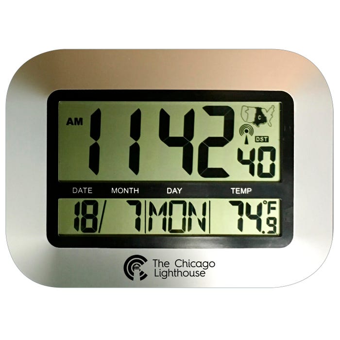 Chicago Lighthouse Radio Controlled Clock, LCD, Atomic, 9-3/4 x 7-1/4 Inches